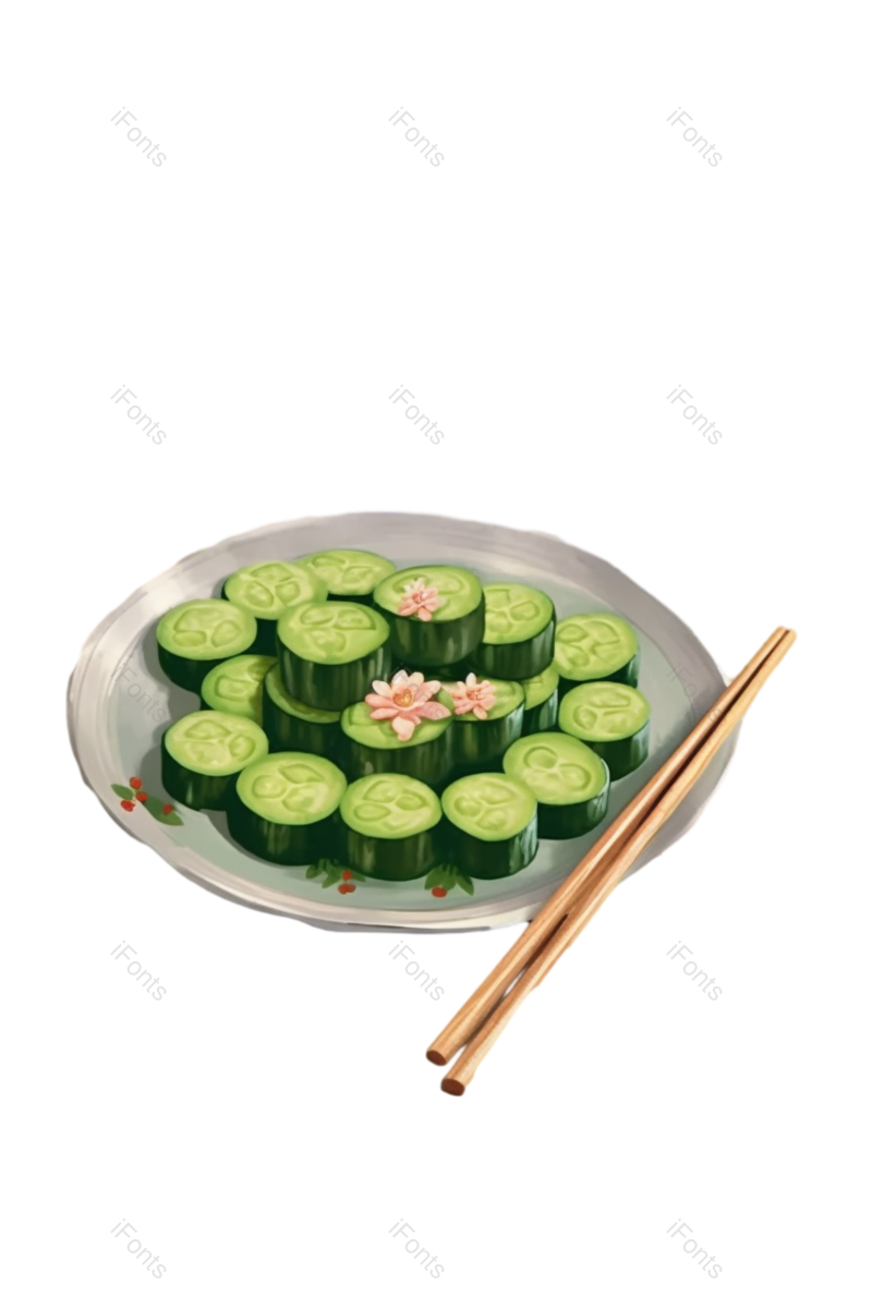 绿色食物图片,蔬菜元素,小花PNG,盘子免抠素材
